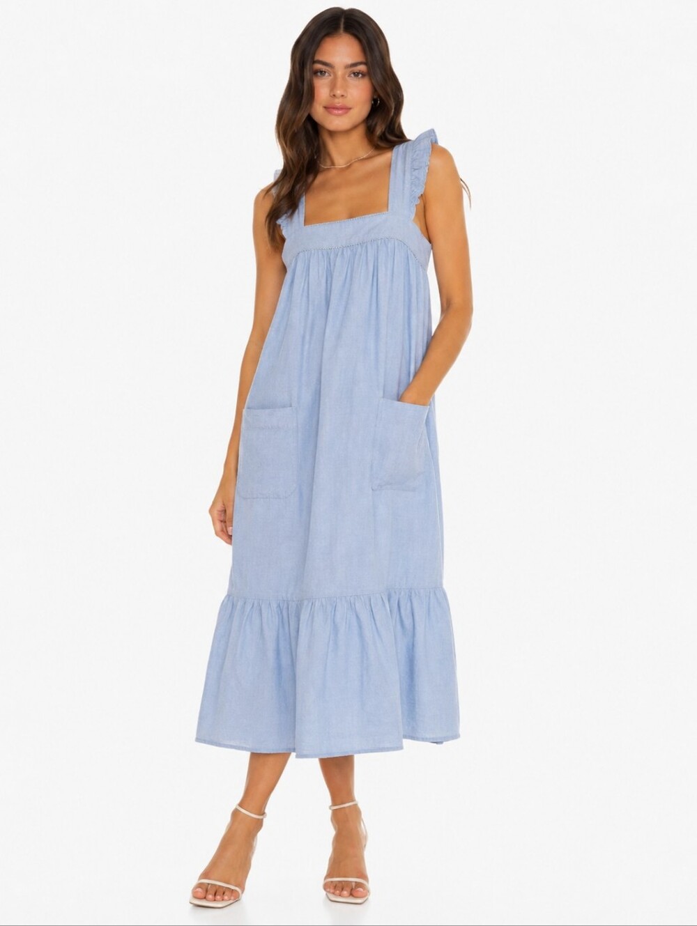 Madewell Light Blue Chambray Ruffle Strap Midi Dress Size XS